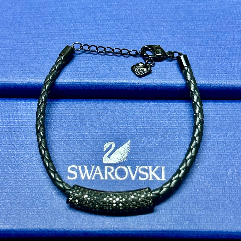 Swarovski Crystal Black Braided Leather Bracelet 5083365